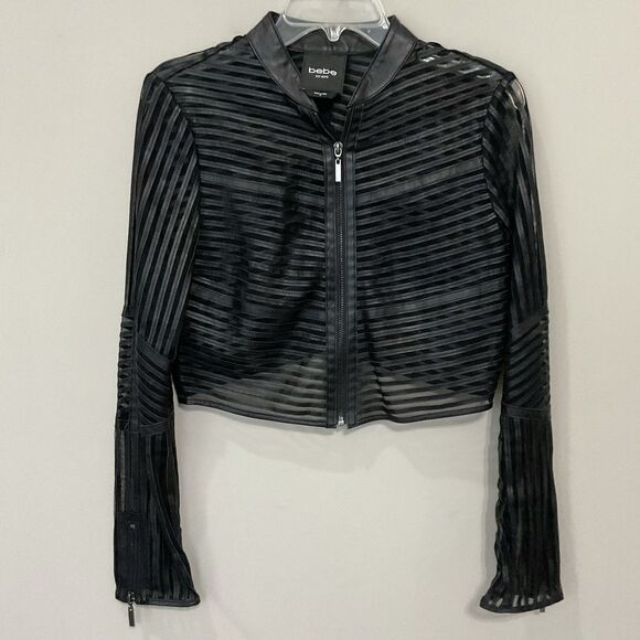 Vintage Y2K Bebe Leather & Mesh Cropped Jacket Size M Fitted Baddie Indie - Picture 8 of 8